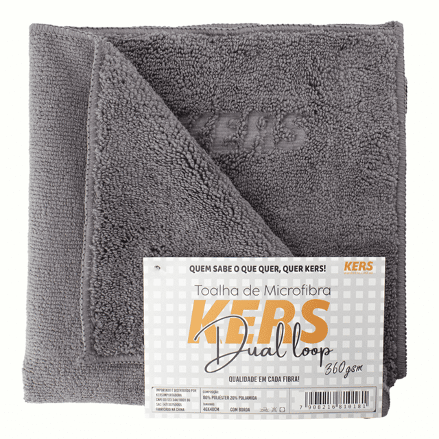 TOALHA DE MICROFIBRA CINZA DUAL LOOP 40X40CM 360GSM COM BORDA KERS