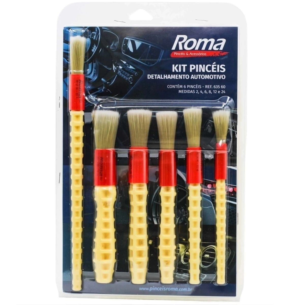 KIT DE PINCEIS PARA DETALHAMENTO AUTOMOTIVO 6UN ROMA