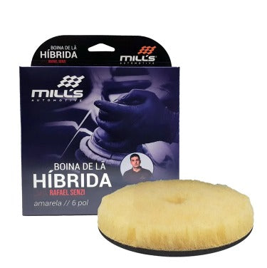 BOINA DE LÃ HIBRIDA RS ROTO ORBITAL FORCADA AMARELA COM INTERFACE DE ESPUMA LARANJA 6 POLEGADAS MILLS